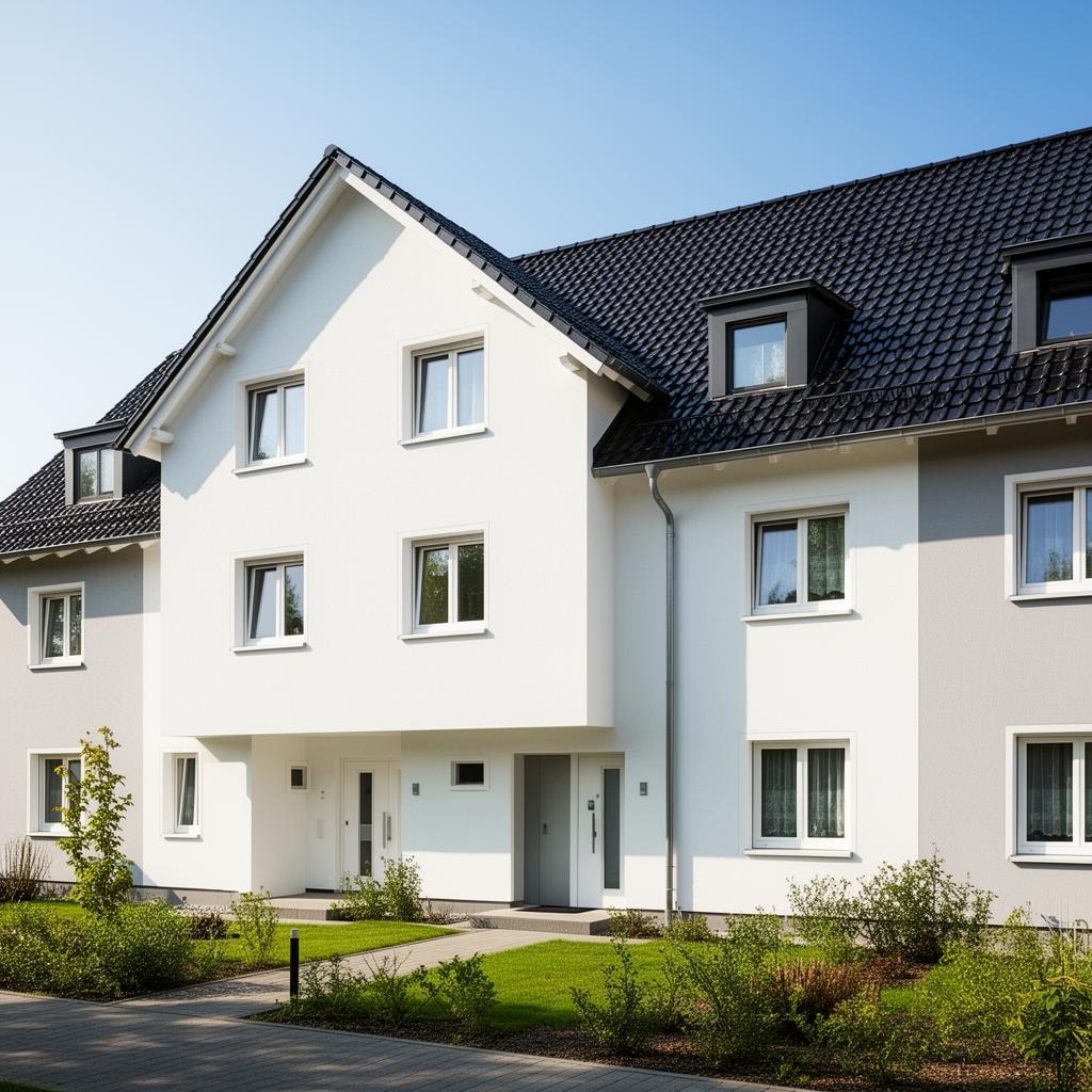 Saniertes Mehrfamilienhaus als Beispiel für eine umfassende Gebäudemodernisierung